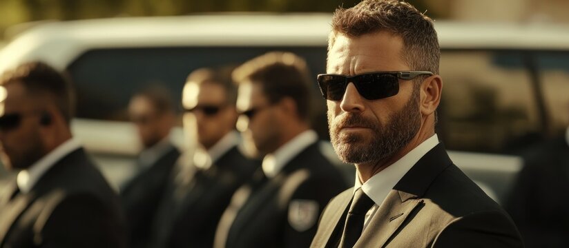 Executive Protection Detail:  A Man in a Suit with Bodyguards
