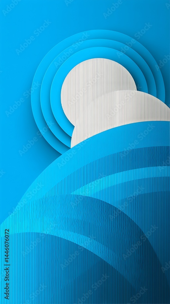 Poster arched blue layers with vertical striations and white circular segment design