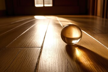 The Glass Orb Catches the Sunlight, Reflecting on the Gleaming Wooden Floor