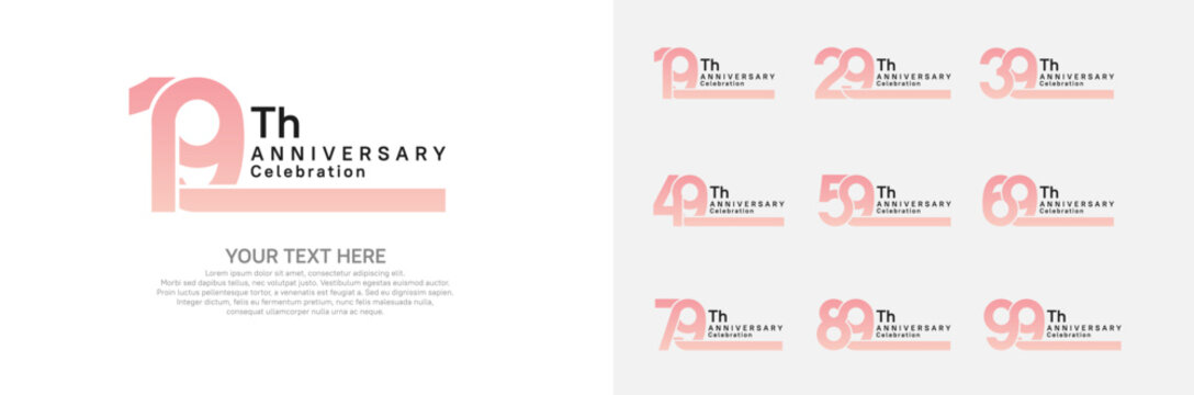 Anniversary logo set vector design, pink color for celebration event