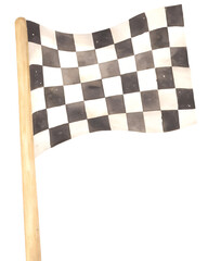 Watercolor checkered racing flag on wooden pole on transparent background © beyouenked