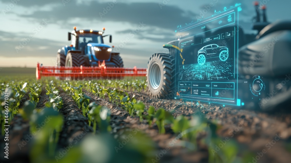 Poster innovative farming practices agricultural fields digital technology open environment close-up view f