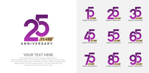Anniversary logo set vector design, purple and gold color for celebration event
