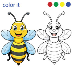 Cartoon Bee Coloring Page for Kids – Fun and Educational Printable Activity