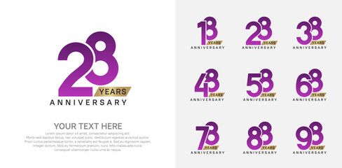 Anniversary logo set vector design, purple and gold color for celebration event