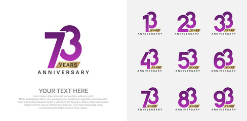 Anniversary logo set vector design, purple and gold color for celebration event