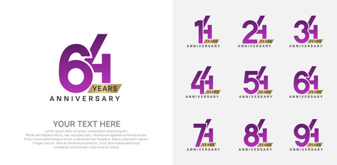 Anniversary logo set vector design, purple and gold color for celebration event