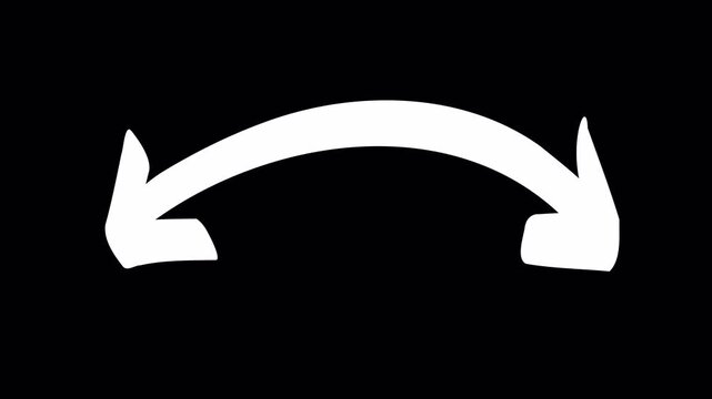 Split two way arrow direction sign animation. White double sided arrow icon on transparent background. 