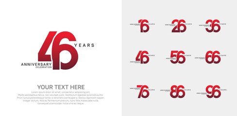 Anniversary logo set vector design, red color for celebration event