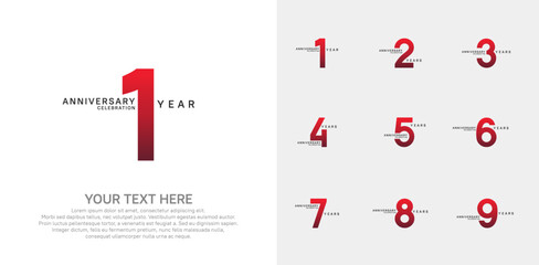 Anniversary logo set vector design, red color for celebration event