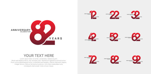 Anniversary logo set vector design, red color for celebration event