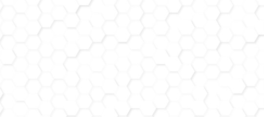 Seamless hexagon pattern on a clean white background, modern and minimalistic design. Geometric layout with evenly spaced hexagons, subtle shadows for depth, high-resolution vector style. 