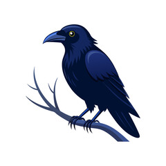 Fototapeta premium Raven Bird on Branch on Transparent Background