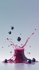 Blueberry juice splash with berries on a light background  