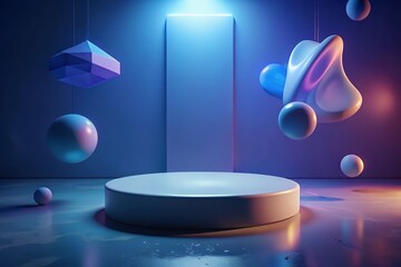 Abstract Floating Stand Neon Lights & Geometric Shapes