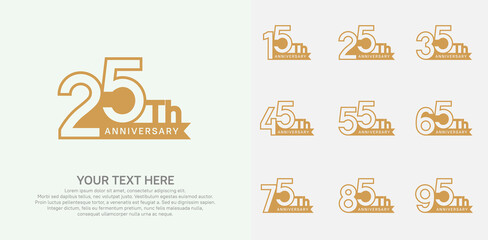 Anniversary logo set vector design, brown color for celebration event