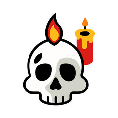 Skull and Candle Illustration on Transparent Background