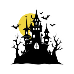 Spooky Castle Silhouette on Transparent Background