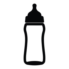 Black and white minimalist vector illustration of a baby bottle icon