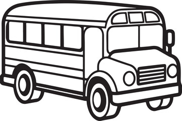 school bus line art, black outline, vector and illustration, coloring book page line art drawing