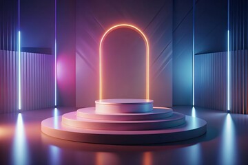 Neon Glow Podium Marketing Ready 3D Render