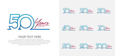 Anniversary logo set vector design, blue and red color for celebration event
