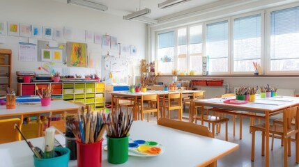 Bright and Colorful Preschool Classroom Early Childhood Education Learning Environment