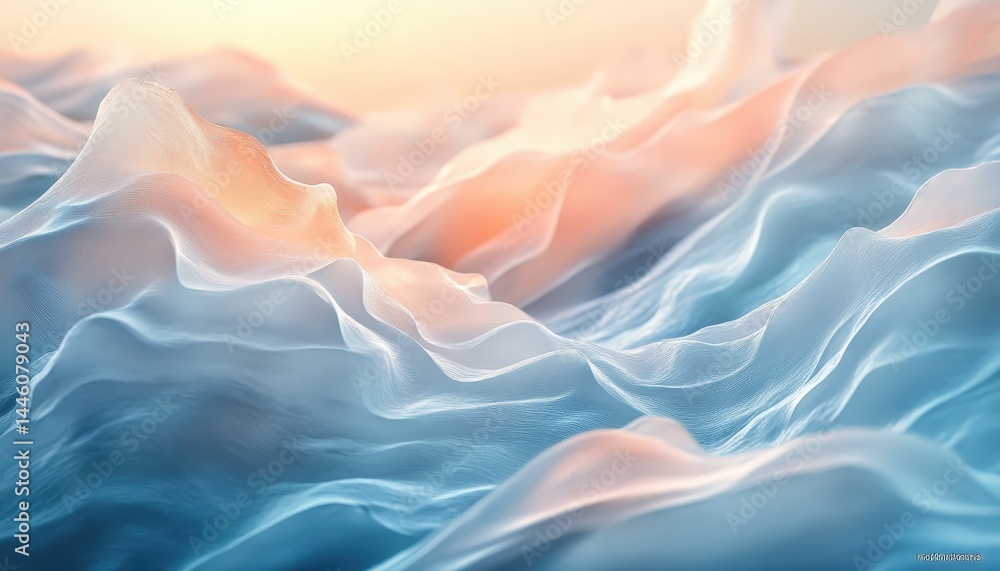 Poster Textured fabric drapes in soft waves highlighting delicate colors and gentle light in a serene atmosphere of elegance and subtle beauty