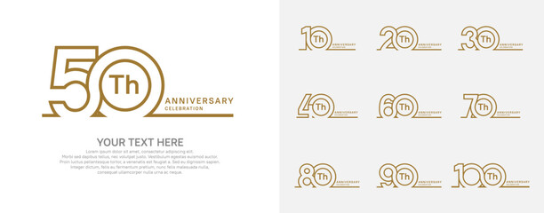 Anniversary logo set vector design, brown color for celebration event