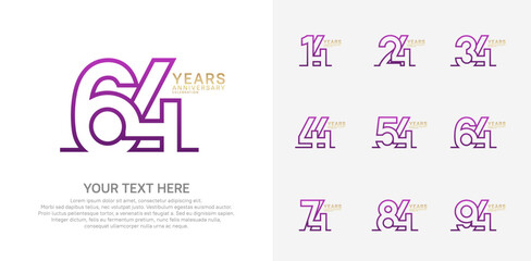 Anniversary logo set vector design, purple and gold color for celebration event