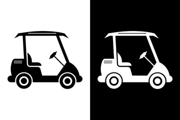 Golf Cart Vector Silhouette Crisp Black on White Clipart Design.