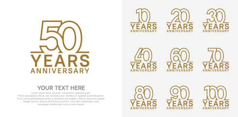 Anniversary logo set vector design, brown color for celebration event
