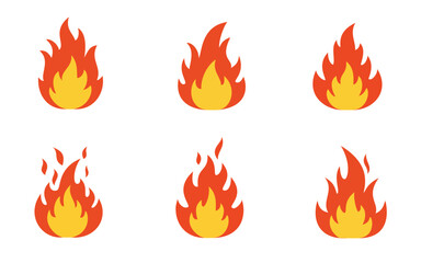 Fire flame icons set vector with transparent background, Vector burning flame illustrations for design, emoji, animation, web, and creative projects