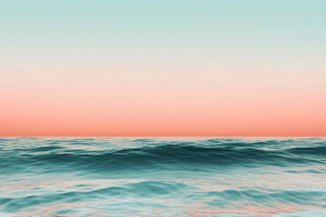 Fototapeta premium Teal ocean waves under a peach and blue gradient sky, showcasing a tranquil seascape ideal for relaxation and serenity themes