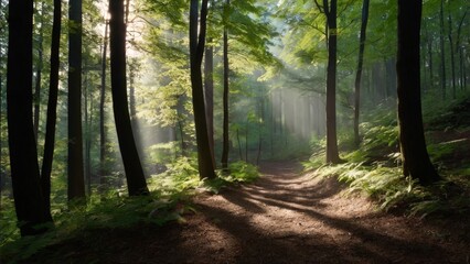 Obraz premium Panoramic_landscape sunset in the forest