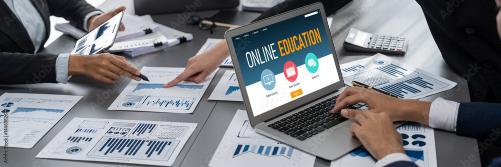 Poster e-learning website with brisk sofware for student to study online on the internet network