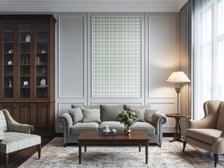 Fototapeta premium Elegant interior design showcasing a light-toned patterned wall.