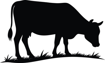 silhouette of a cow grazing in field on white 