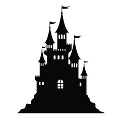 Fantasy castle black silhouette isolated on white background vector illustration © shorif