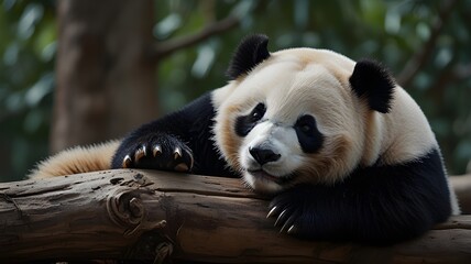 Fototapeta premium giant panda eating bamboo