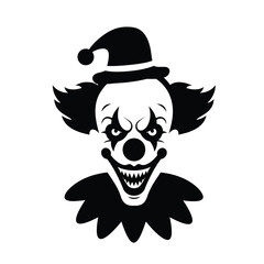 Creepy clown face black and white halloween illustration vector art design