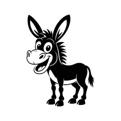 Smiling Donkey Mascot: A cheerful illustration of a donkey, rendered in a clean, graphic style. The donkey is shown standing proudly with a wide, happy grin. The image conveys a sense of friendliness.