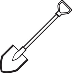 shovel sketch line art, black outline, vector and illustration, coloring book page line art drawing
