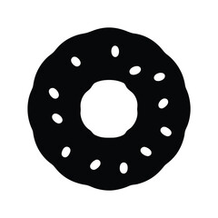 Silhouette of a Chocolate Frosted Donut with Sprinkles on White Background