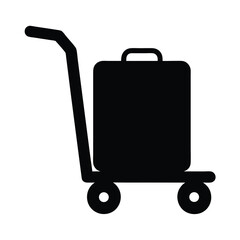 Simple black silhouette of a luggage cart with a suitcase on it