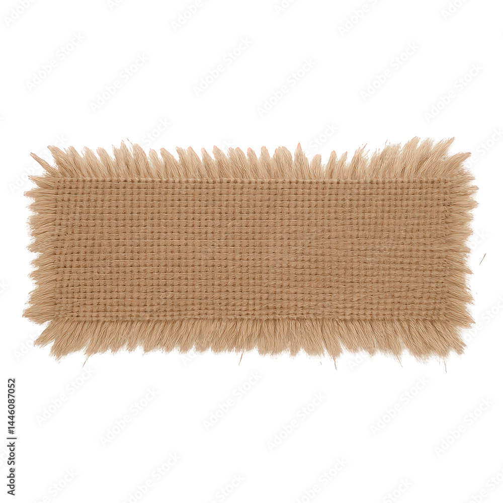 Poster coarsely woven fabric strip with raw, fringed edges and a distinct fibrous texture.
