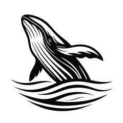 Stylized Whale Leaping Silhouette Black and White Marine Animal, Aquatic Mammal