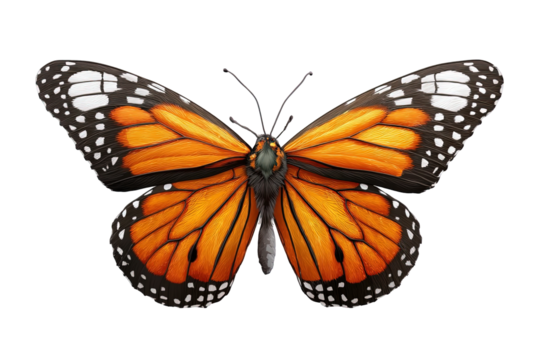 Stunning orange butterfly detailed wings insect art macro color fauna on transparent background