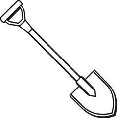shovel sketch line art, black outline, vector and illustration, coloring book page line art drawing