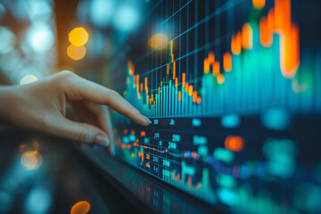 Digital financial chart graphs and diagrams depict lovely perspective view of stock market growth, business investing, and datthe concept